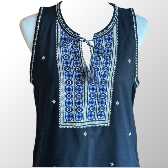 Madewell Dress Women’s 8 Navy Blue Embroidered‎ Suncoast Sleeveless w/ Pockets - Picture 1 of 10